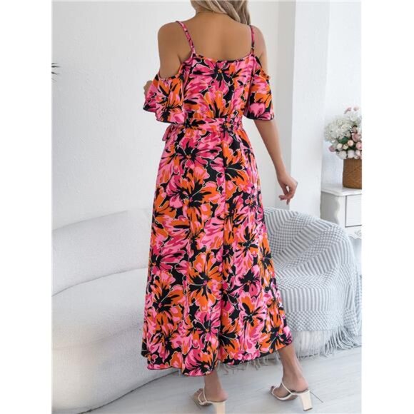 Printed Cold Shoulder Midi Cami Dress - Picture 2 of 15